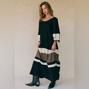 FREE PEOPLE Manda Midi Dress - Black Combo $118 MSRP